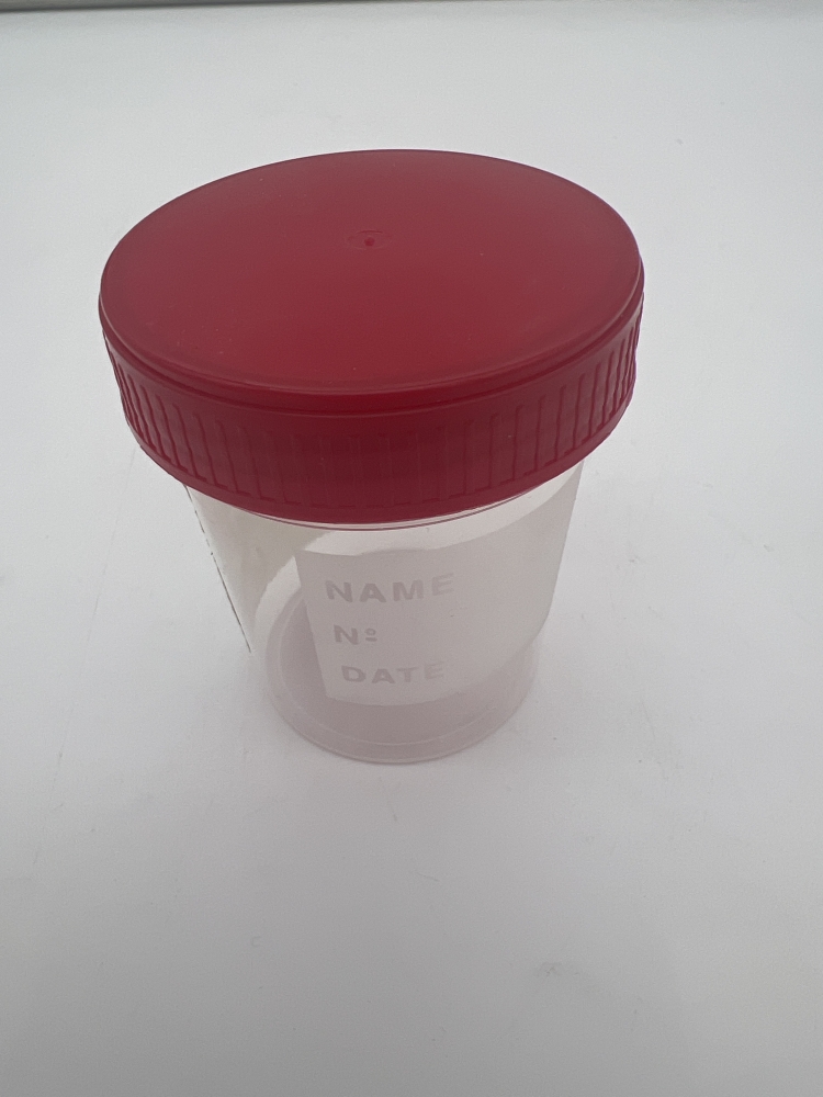 Urine container 120 ml in PP with red screw cap